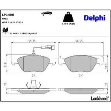Delphi Bremsbelagsatz, Scheibenbremse LP1408