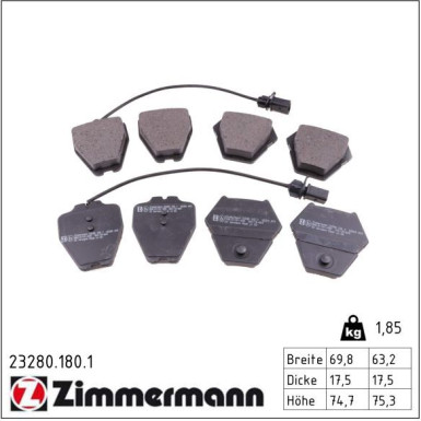 Zimmermann Bremsbelagsatz, Scheibenbremse 23280.180.1