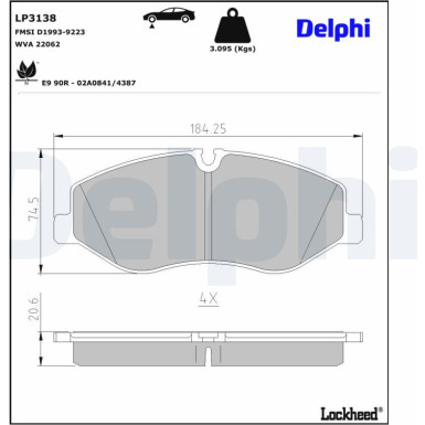 Delphi | Bremsbelagsatz, Scheibenbremse | LP3138