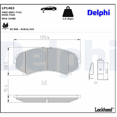 Delphi | Bremsbelagsatz, Scheibenbremse | LP1462