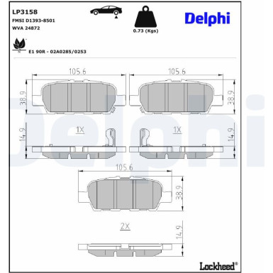 Delphi | Bremsbelagsatz, Scheibenbremse | LP3158