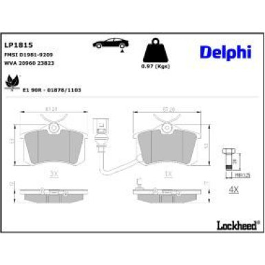Delphi Bremsbelagsatz, Scheibenbremse LP1815 Delphi Bremsbelagsatz, Scheibenbremse LP1815