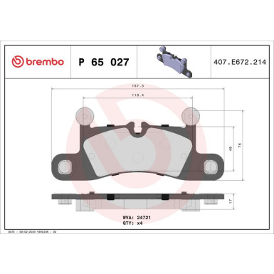 Brembo Bremsbelagsatz, Scheibenbremse PRIME LINE P 65 027 Brembo Bremsbelagsatz, Scheibenbremse PRIME LINE P 65 027