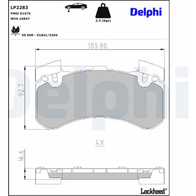 Delphi | Bremsbelagsatz, Scheibenbremse | LP2283