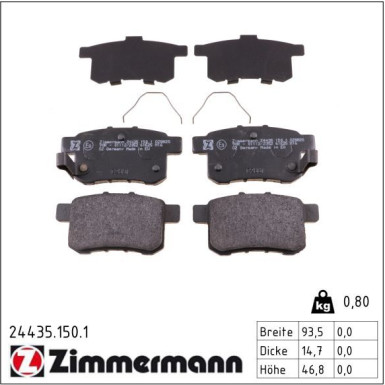 Zimmermann Bremsbelagsatz, Scheibenbremse 24435.150.1