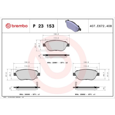 Brembo Bremsbelagsatz, Scheibenbremse PRIME LINE P 23 153