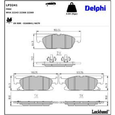 Delphi Bremsbelagsatz, Scheibenbremse LP3241
