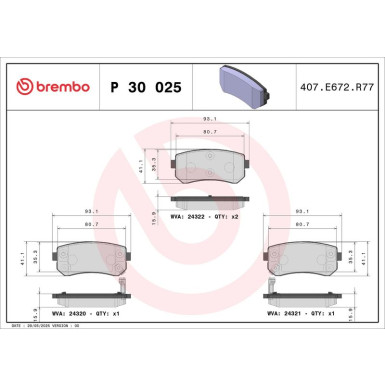 Brembo Bremsbelagsatz, Scheibenbremse PRIME LINE P 30 025