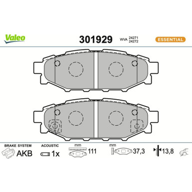 Valeo | Bremsbelagsatz, Scheibenbremse | 301929