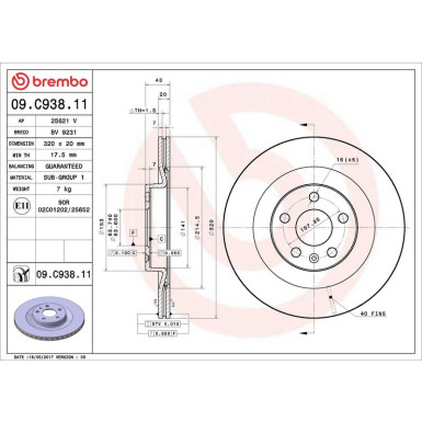 09.C938.11 Bremsscheibe PRIME LINE - UV Coated