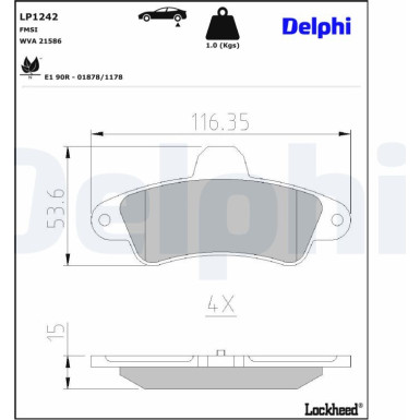 Delphi | Bremsbelagsatz, Scheibenbremse | LP1242