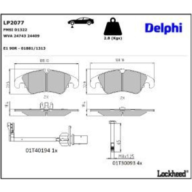 Delphi Bremsbelagsatz, Scheibenbremse LP2077