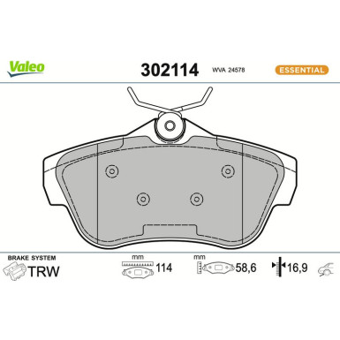 Valeo Bremsbelagsatz, Scheibenbremse ESSENTIAL 302114