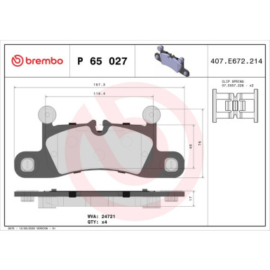 Brembo Bremsbelagsatz, Scheibenbremse PRIME LINE P 65 027 Brembo Bremsbelagsatz, Scheibenbremse PRIME LINE P 65 027