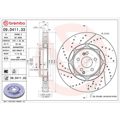 Brembo 2 x BREMBO Bremsscheibe PRIME LINE - Dual Cast 09.D411.33 Brembo 2 x BREMBO Bremsscheibe PRIME LINE - Dual Cast 09.D411.33