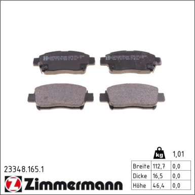 Zimmermann Bremsbelagsatz, Scheibenbremse 23348.165.1