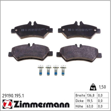 Zimmermann Bremsbelagsatz, Scheibenbremse 29190.195.1