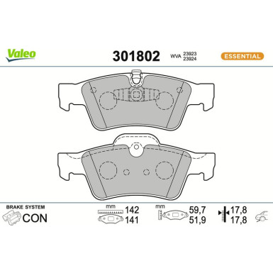 Valeo Bremsbelagsatz, Scheibenbremse ESSENTIAL 301802