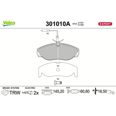 Valeo | Bremsbelagsatz, Scheibenbremse | 301010A