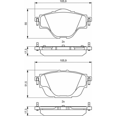 BOSCH 0 986 494 805 Bremsbeläge Low-Metallic, mit Anti-Quietsch-Blech