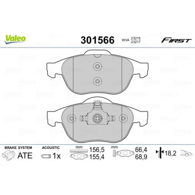 Valeo | Bremsbelagsatz, Scheibenbremse | 301566
