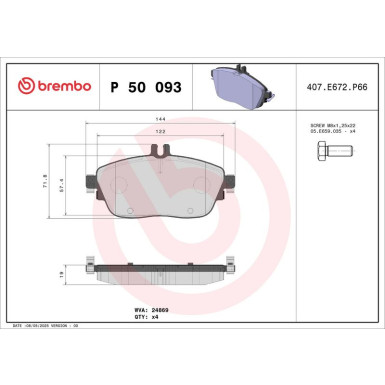 Brembo | Bremsbelagsatz, Scheibenbremse | P 50 093