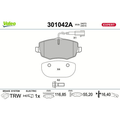 301042A Bremsbelagsatz, Scheibenbremse EXPERT