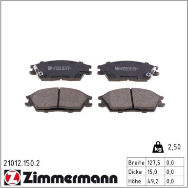 Zimmermann Bremsbelagsatz, Scheibenbremse 21012.150.2