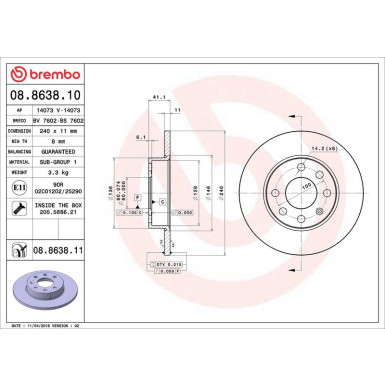Brembo Bremsscheibe PRIME LINE - UV Coated 08.8638.11