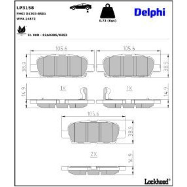 Delphi Bremsbelagsatz, Scheibenbremse LP3158