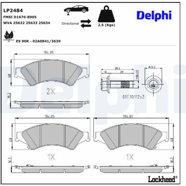 Delphi | Bremsbelagsatz, Scheibenbremse | LP2484