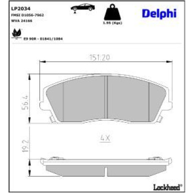 Delphi Bremsbelagsatz, Scheibenbremse LP2034