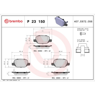Brembo | Bremsbelagsatz, Scheibenbremse | P 23 150