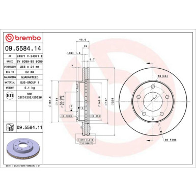 Brembo Bremsscheibe PRIME LINE - UV Coated 09.5584.11