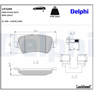 Delphi | Bremsbelagsatz, Scheibenbremse | LP2209