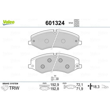 Valeo | Bremsbelagsatz, Scheibenbremse | 601324
