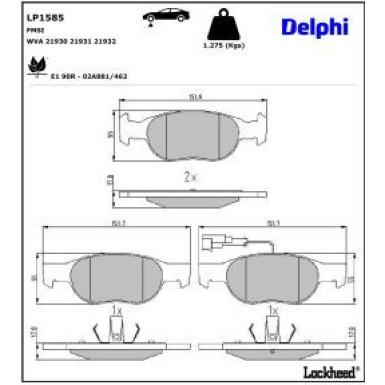 Delphi Bremsbelagsatz, Scheibenbremse LP1585