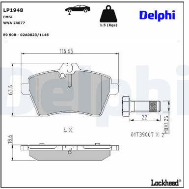 Delphi | Bremsbelagsatz, Scheibenbremse | LP1948
