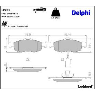 Delphi Bremsbelagsatz, Scheibenbremse LP781
