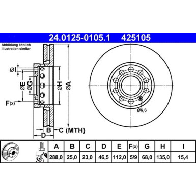ATE | Bremsensatz, Scheibenbremse | 24.0125-0105.1 + 13.0460-7110.2