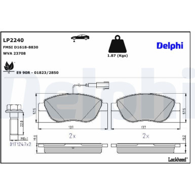 Delphi | Bremsbelagsatz, Scheibenbremse | LP2240