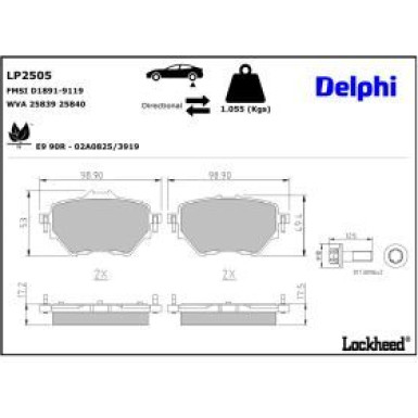 Delphi Bremsbelagsatz, Scheibenbremse LP2505