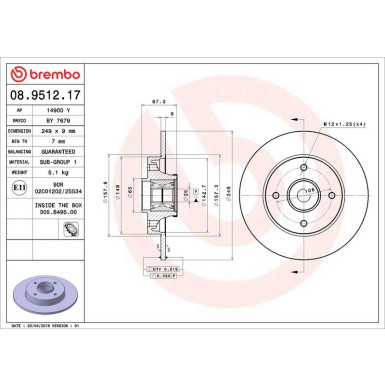 Brembo Bremsscheibe PRIME LINE - With Bearing Kit 08.9512.17