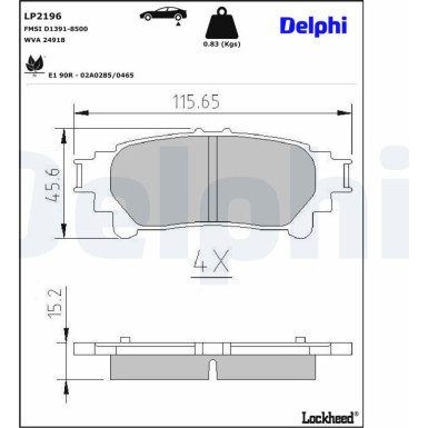 Delphi | Bremsbelagsatz, Scheibenbremse | LP2196