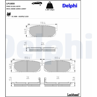 Delphi | Bremsbelagsatz, Scheibenbremse | LP1850