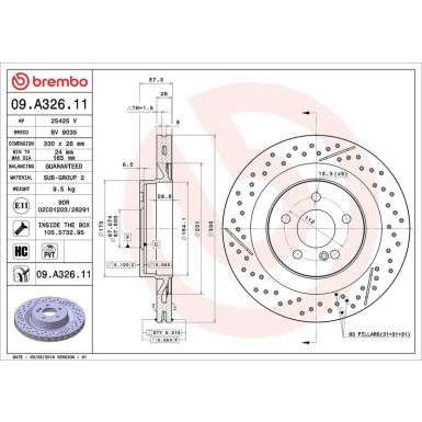 09.A326.11 Bremsscheibe PRIME LINE - UV Coated