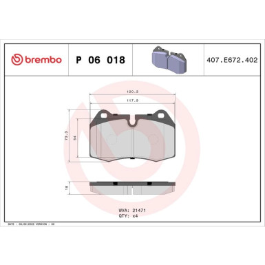 Brembo | Bremsbelagsatz, Scheibenbremse | P 06 018