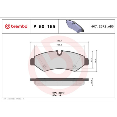 Brembo Bremsbelagsatz, Scheibenbremse PRIME LINE P 50 155