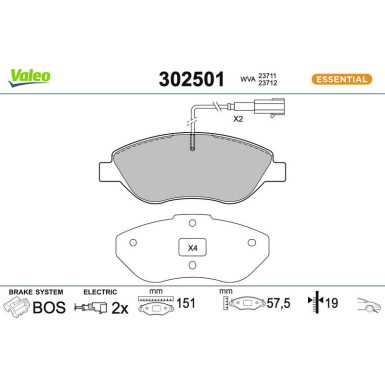 Valeo Bremsbelagsatz, Scheibenbremse ESSENTIAL 302501