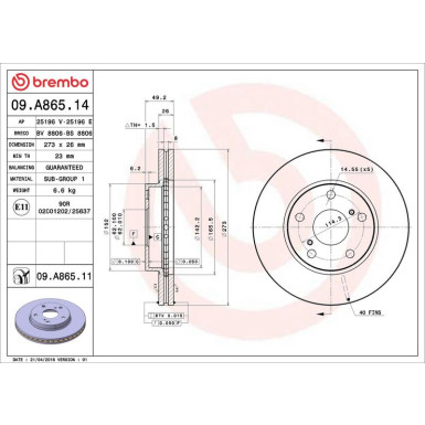 Brembo Bremsscheibe PRIME LINE - UV Coated 09.A865.11